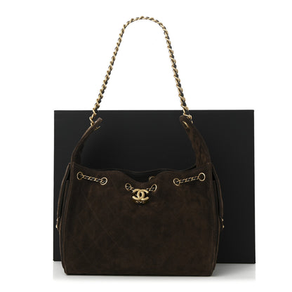 Chanel Suede Quilted Small Chanel 25 Handbag Dark Brown 11 of 11