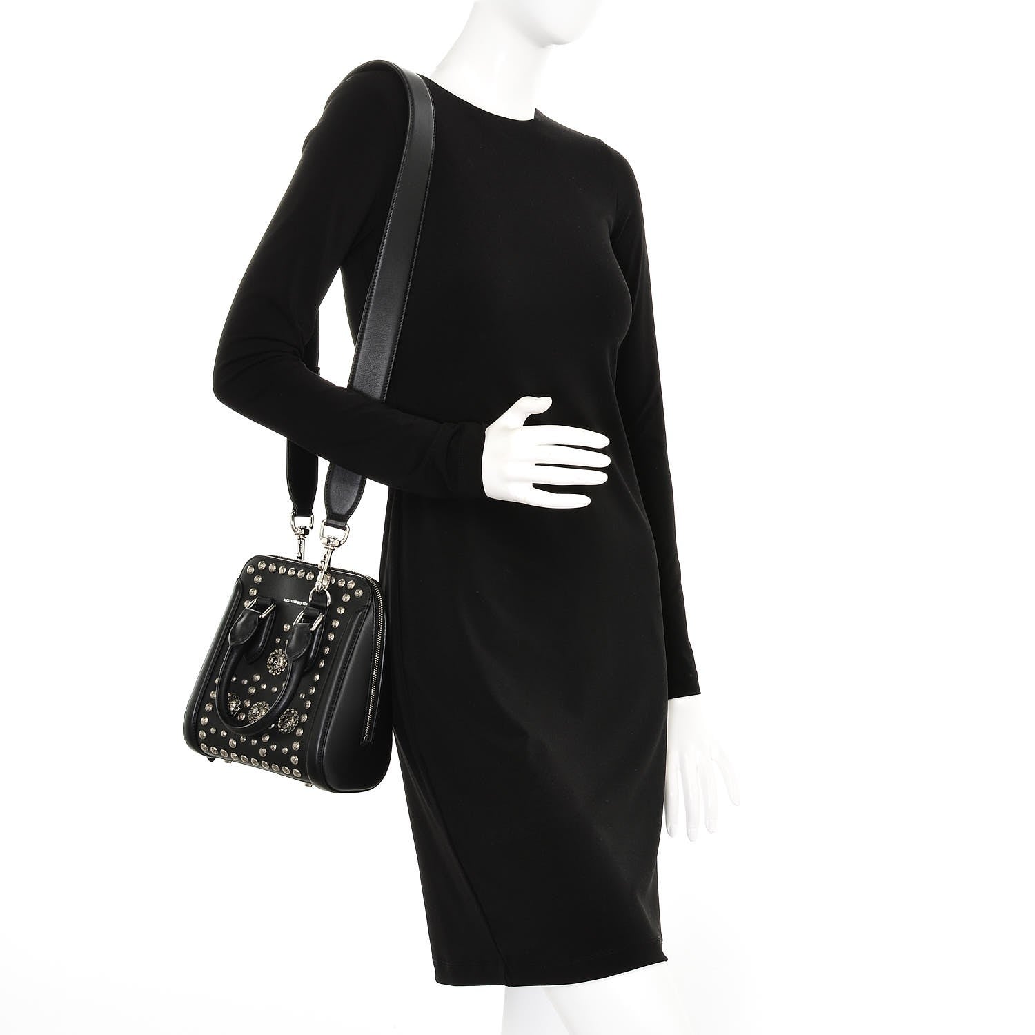 Alexander McQueen Calfskin Studded Crystal Embellished Small Heroine Black 2 of 7