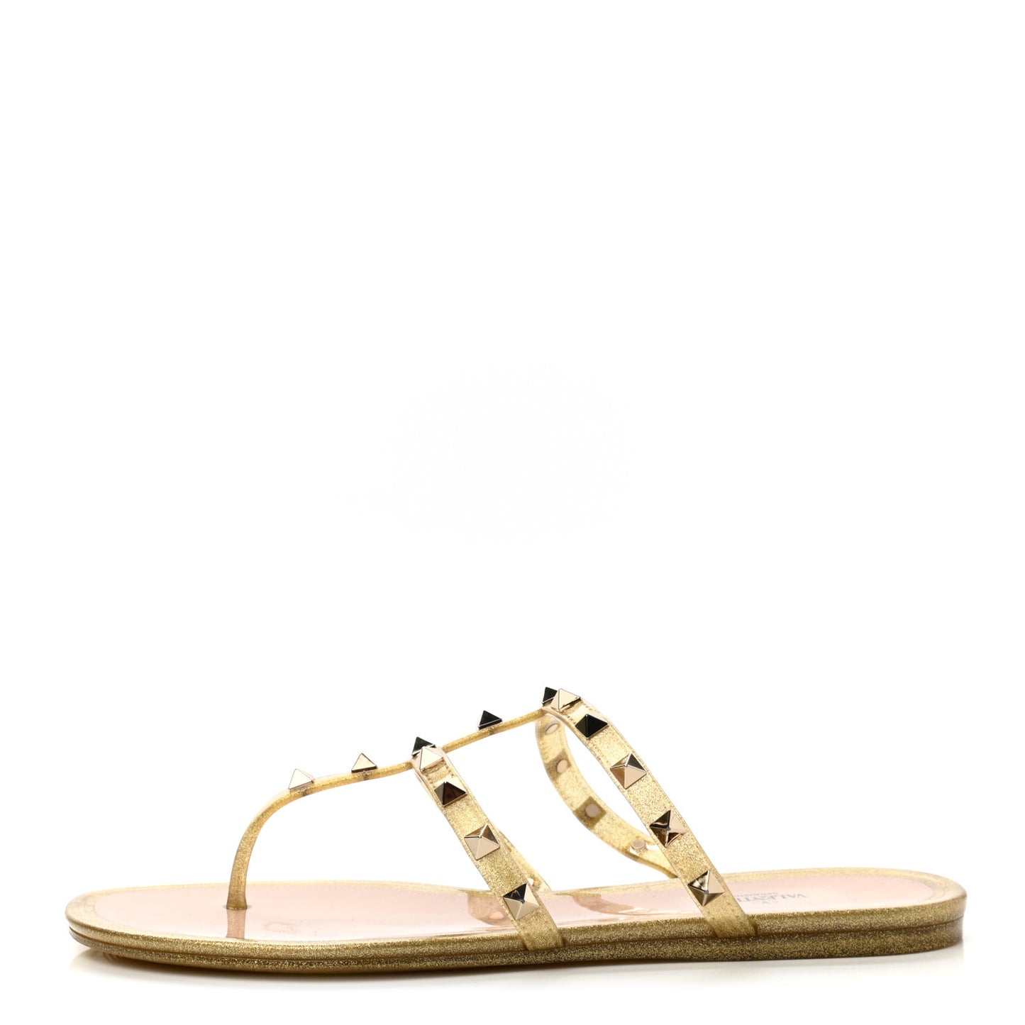 PVC Jelly Glitter Rockstud Caged Flat Thong Sandals 40 Oro