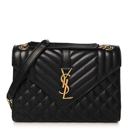 Saint Laurent Lambskin Mixed Matelasse Triquilt Medium Monogram Satchel Black 1 of 9