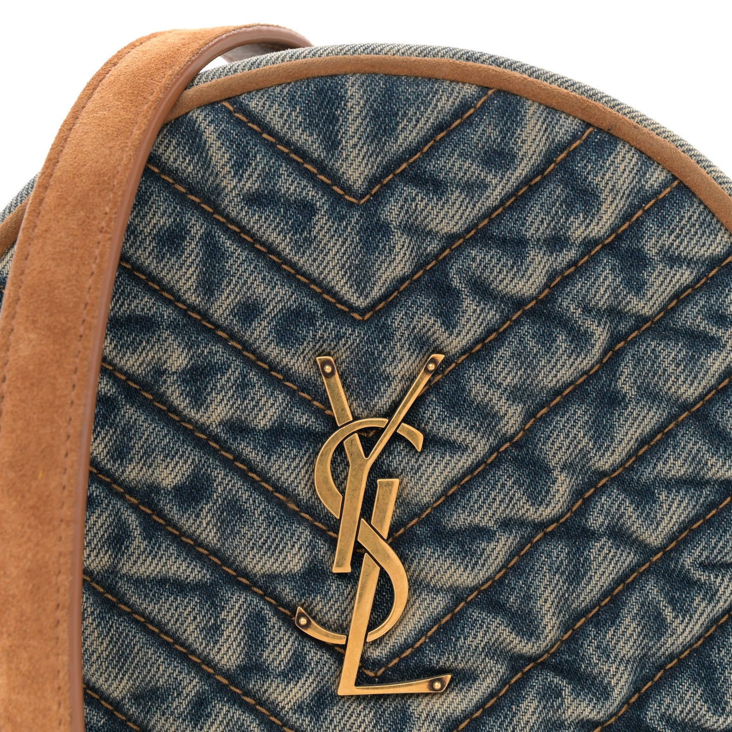 Denim Quilted Monogram Round Crossbody Bag Rodeo Blue
