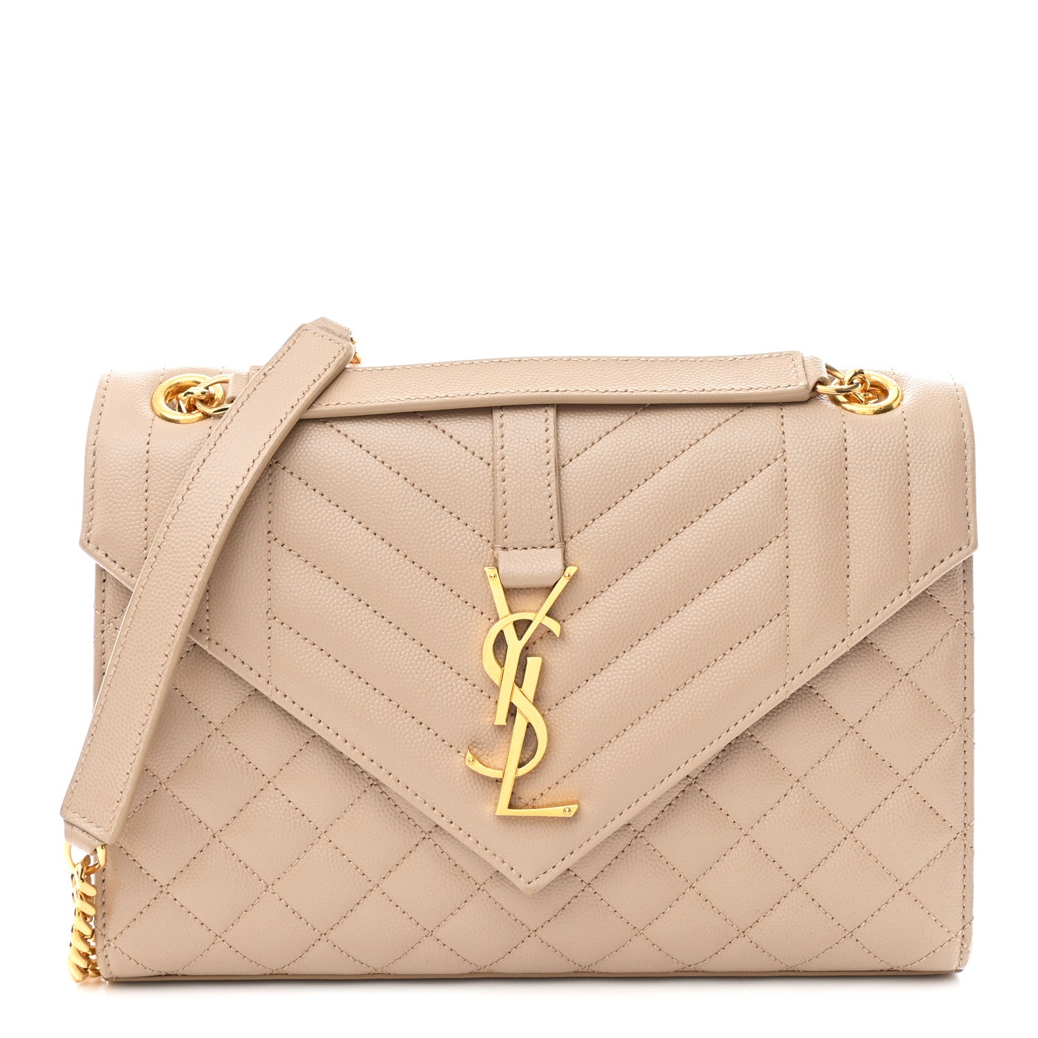 Saint Laurent Grain De Poudre Textured Mixed Matelasse Medium Triquilt Monogram Satchel Dark Beige 1 of 10