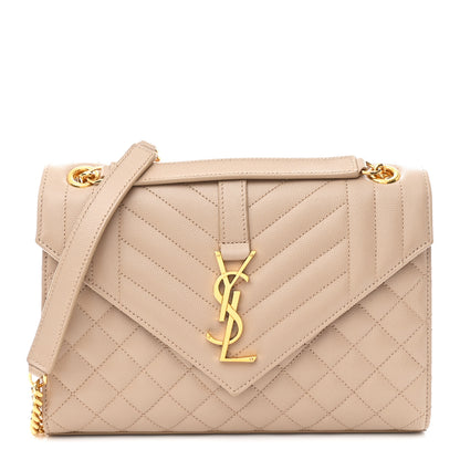 Saint Laurent Grain De Poudre Textured Mixed Matelasse Medium Triquilt Monogram Satchel Dark Beige 1 of 10