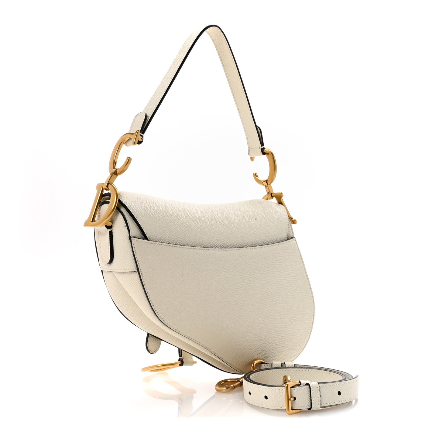 Grained Calfskin Saddle Bag With Strap Latte
