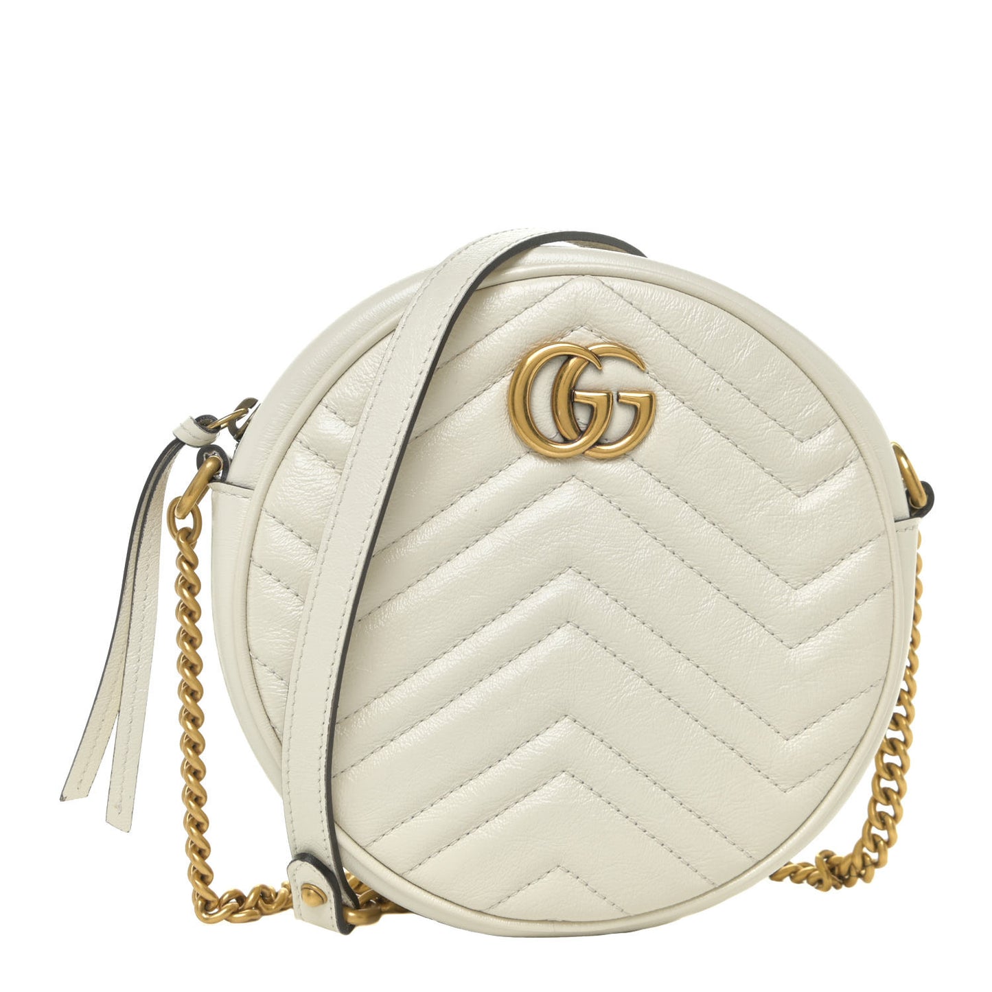 Calfskin Matelasse Mini GG Marmont Round Shoulder Bag White