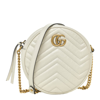 Gucci Calfskin Matelasse Mini GG Marmont Round Shoulder Bag White 1 of 11