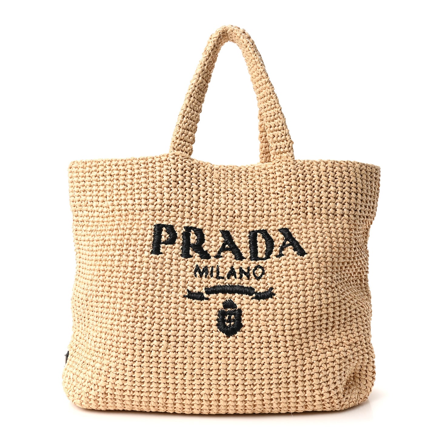 Yarn Raffia Effect Crochet Embroidered Logo Tote Naturale