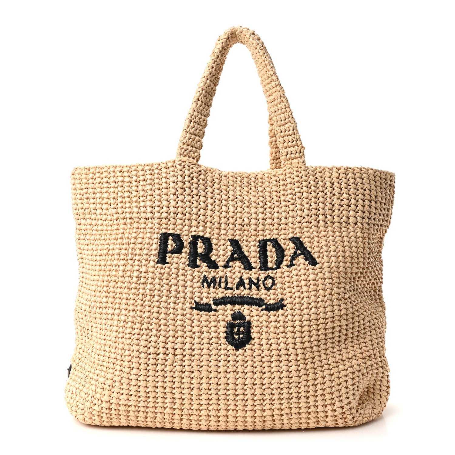 Prada Yarn Raffia Effect Crochet Embroidered Logo Tote Naturale 1 of 9