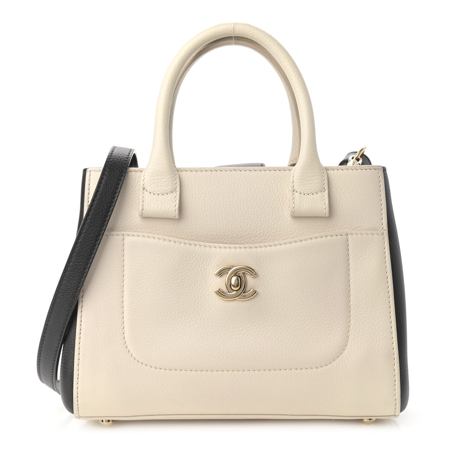 Chanel Grained Calfskin Mini Bi-Color Neo Executive Shopper Tote Beige Black 1 of 14