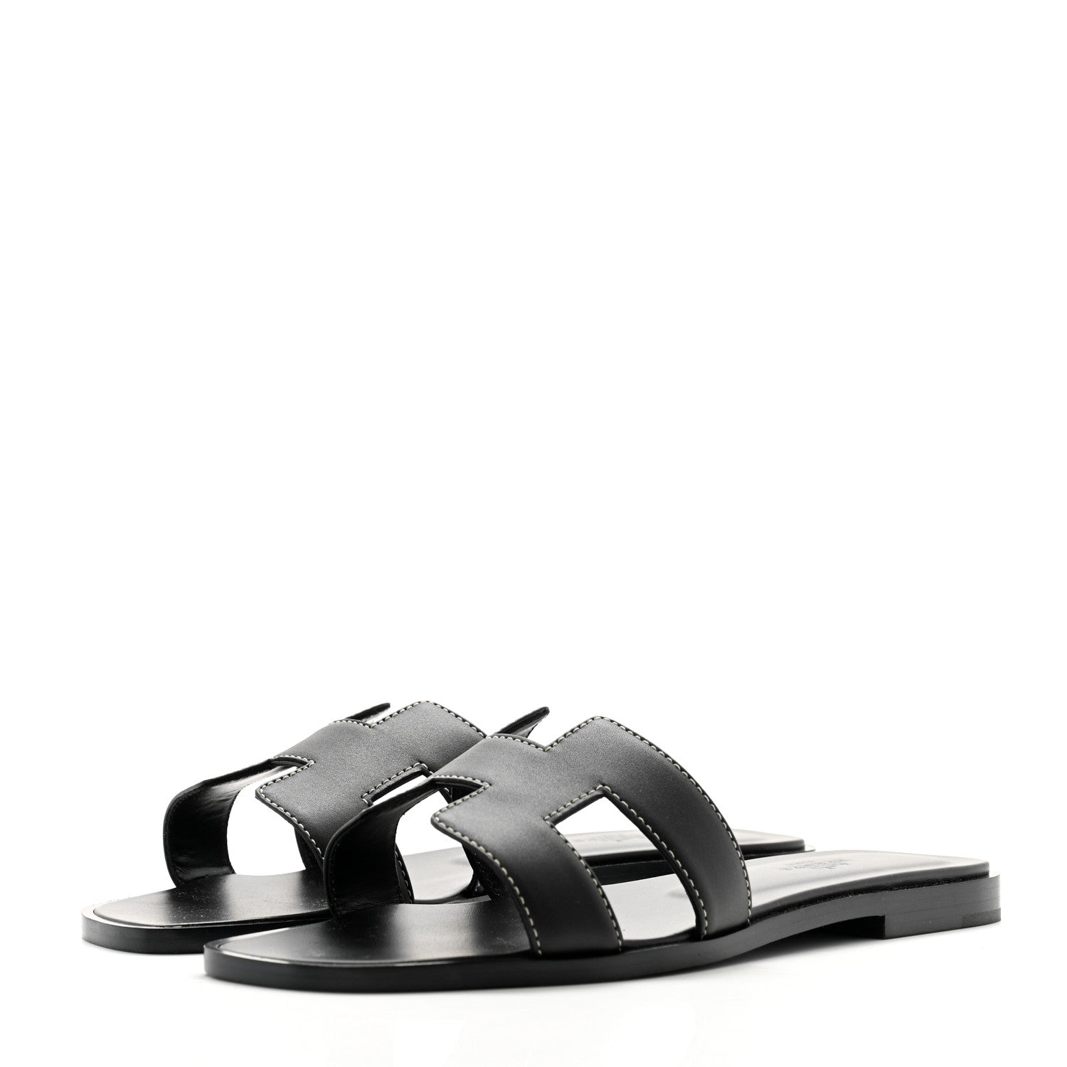 Hermes Box Calfskin Oran Sandals 37 Black 3 of 9