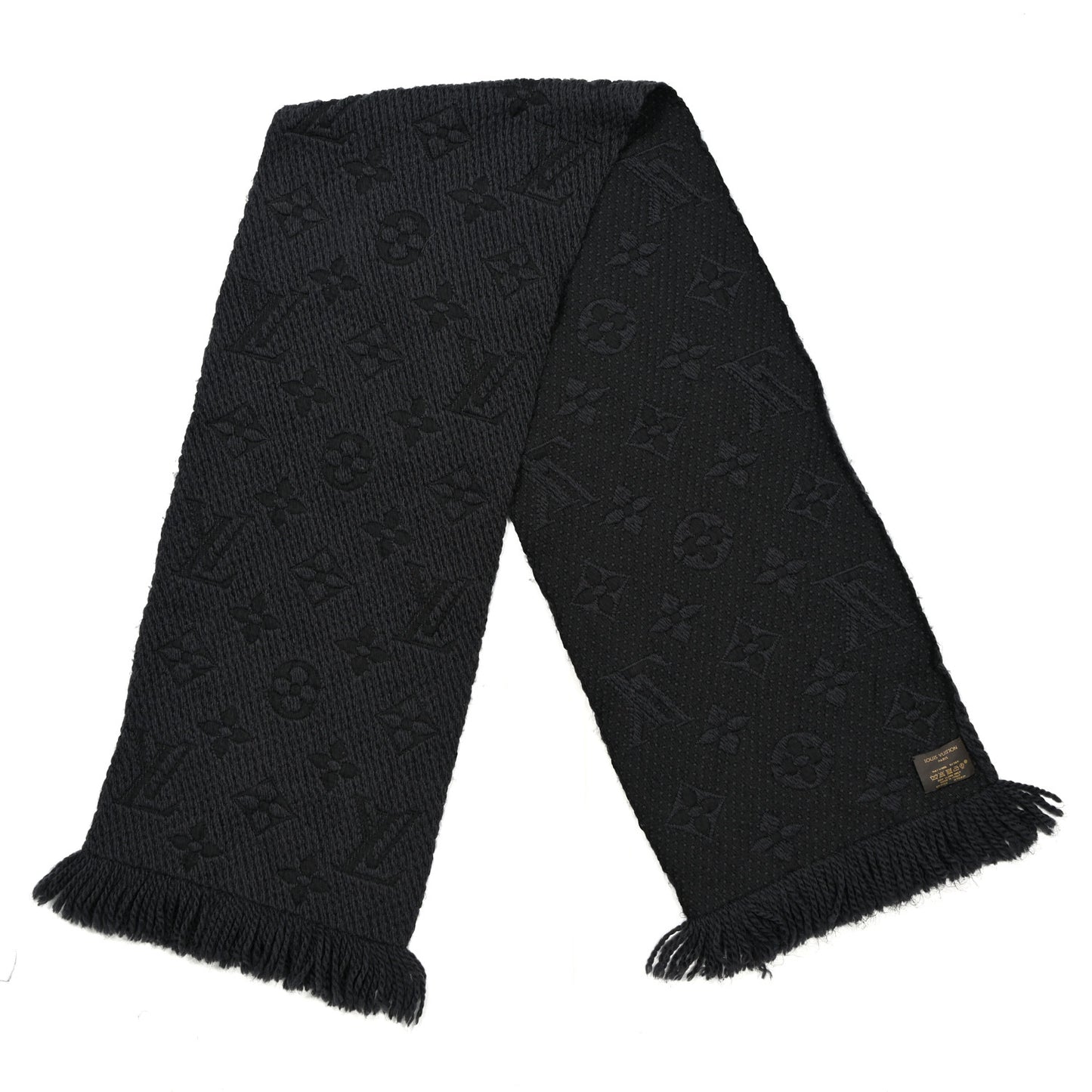 Wool Silk Logomania Scarf Charcoal