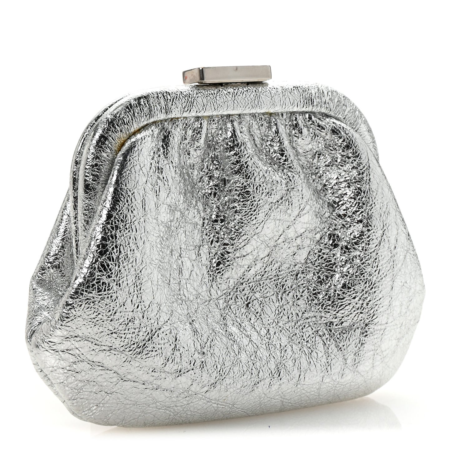 Metallic Textured Calfskin Logo Cloud Coin Purse With Strap Silver