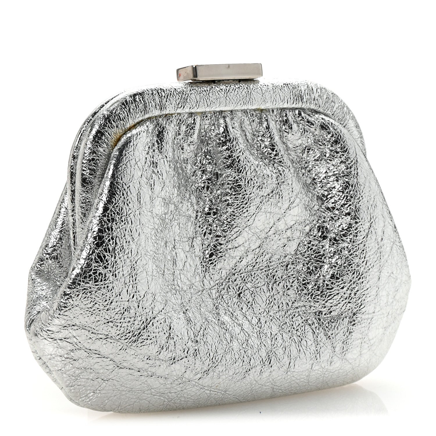 Balenciaga Metallic Textured Calfskin Logo Cloud Coin Purse With Strap Silver 3 of 7