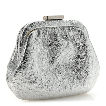 Balenciaga Metallic Textured Calfskin Logo Cloud Coin Purse With Strap Silver 3 of 7