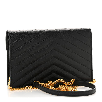 Saint Laurent Grain De Poudre Matelasse Chevron Monogram Envelope Chain Wallet Black 3 of 14