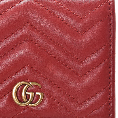 Gucci Calfskin Matelasse GG Marmont Card Case Wallet Hibiscus Red 8 of 9