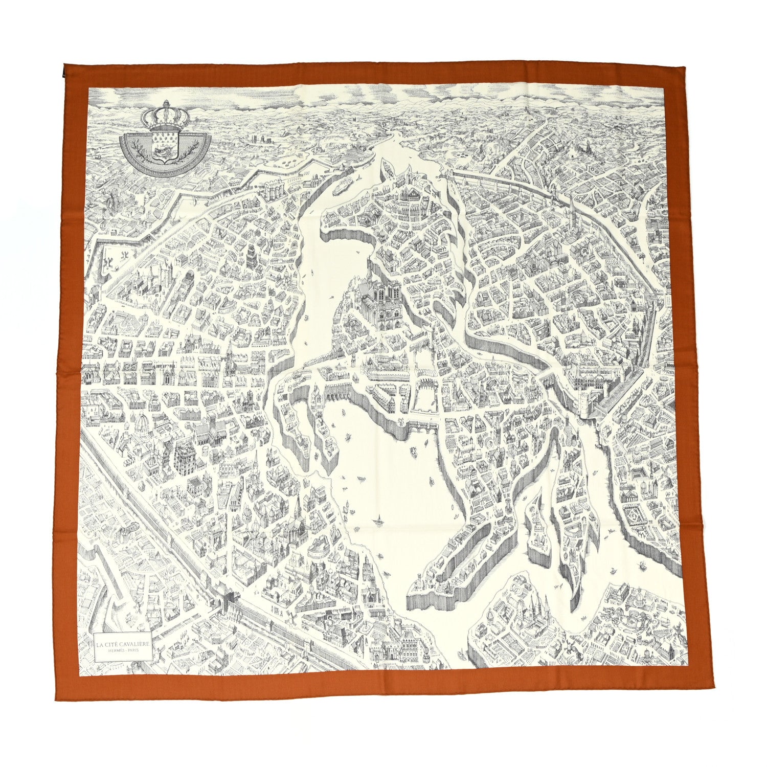 Hermes Cashmere Silk La Cite Cavaliere Shawl 140 Caramel White Anthracite 1 of 3