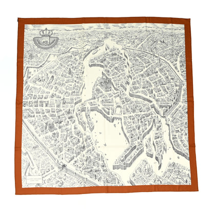 Hermes Cashmere Silk La Cite Cavaliere Shawl 140 Caramel White Anthracite 1 of 3