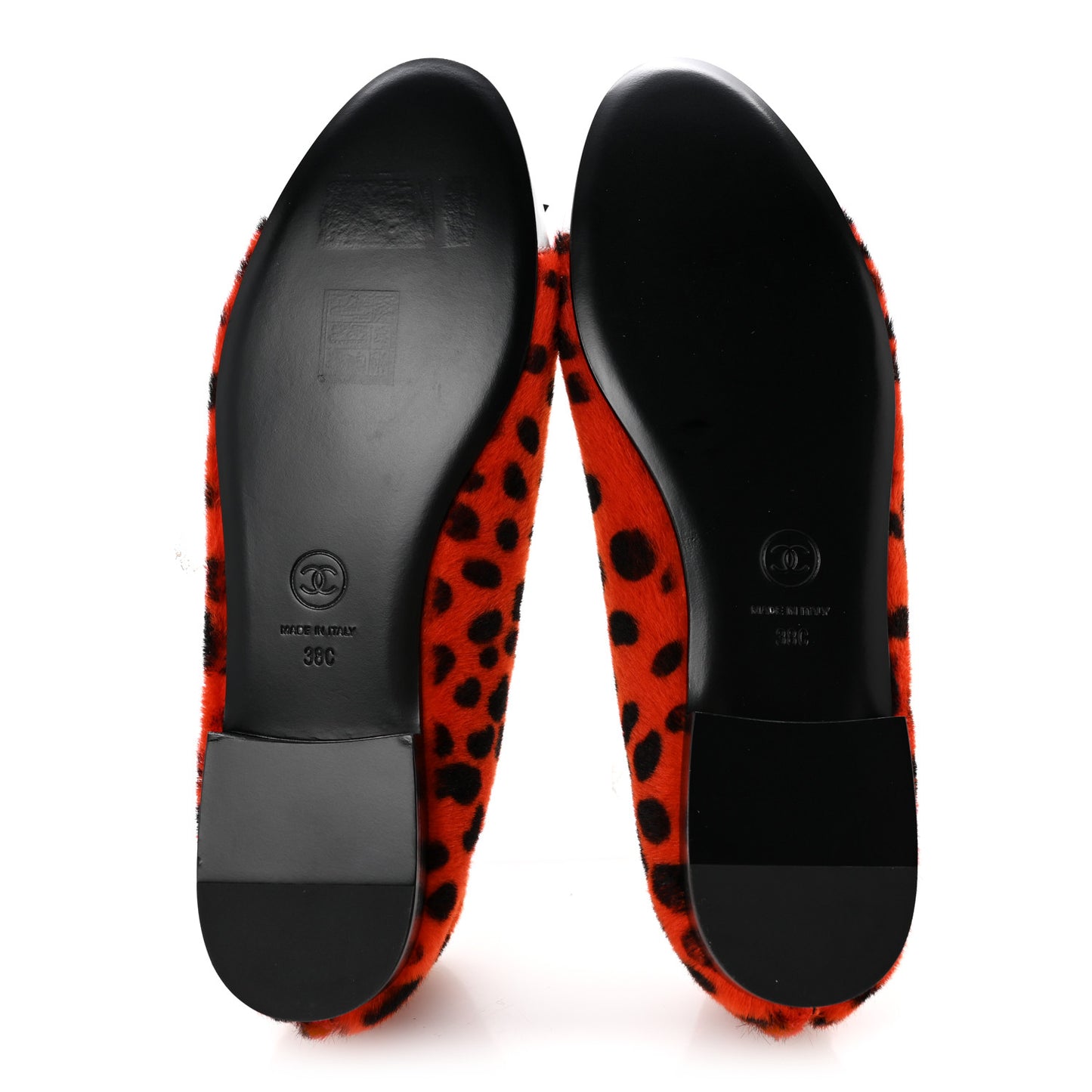 Lamb Hair Patent Calfskin Cap Toe CC Ballet Flats 38 Orange Black White