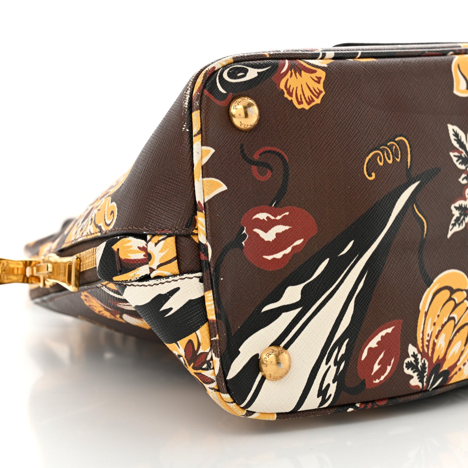 Prada Saffiano Print Top Handle Brown Multicolor 9 of 16