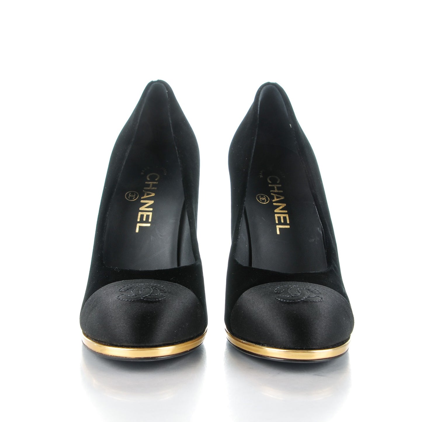 Velvet Satin Cap Toe Pearl Pumps 37 Black