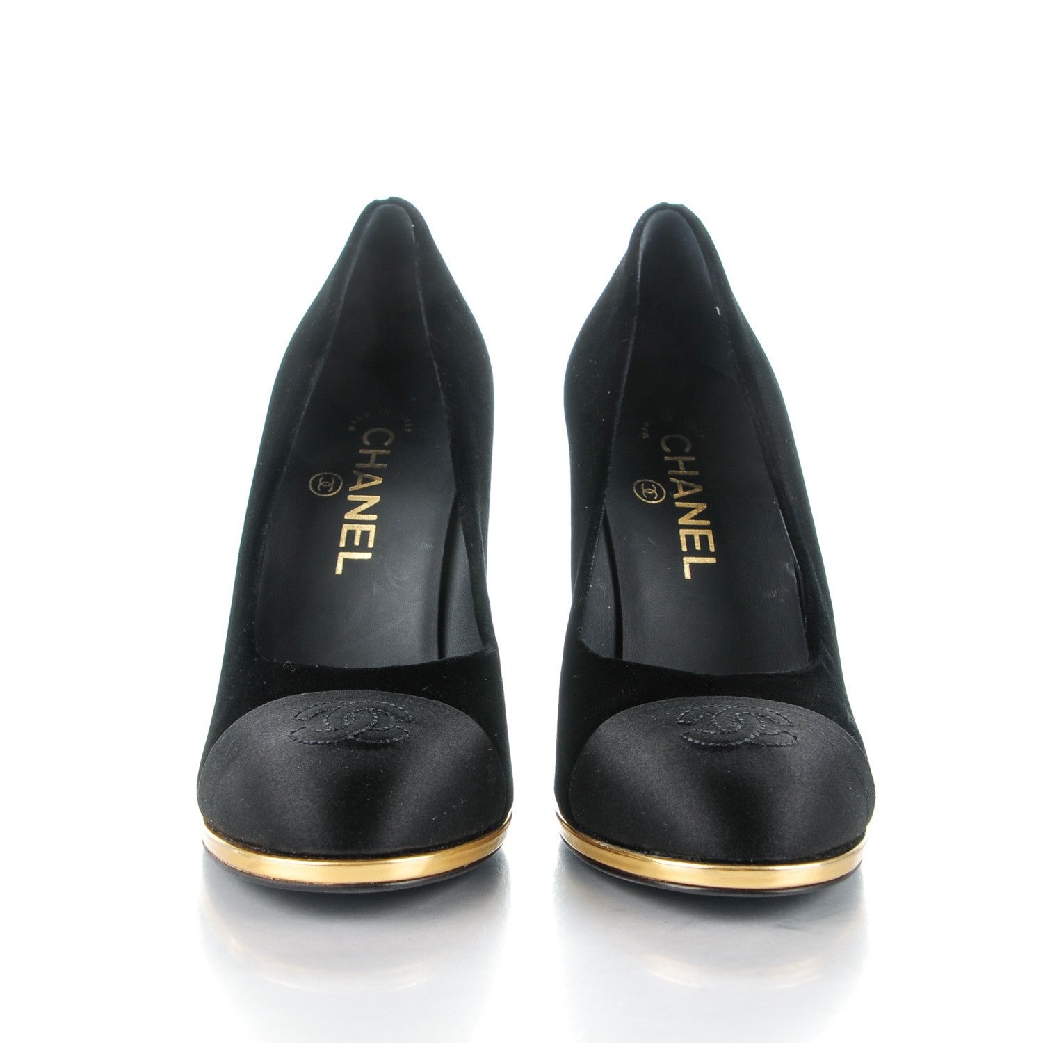 Chanel Velvet Satin Cap Toe Pearl Pumps 37 Black 2 of 8