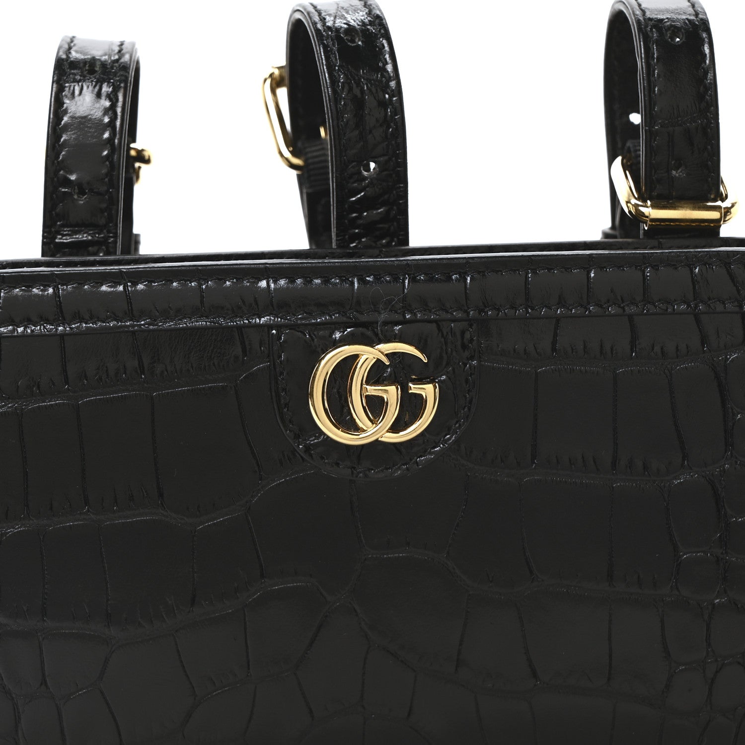 Gucci Crocodile Embossed Arm Bag Black 8 of 10