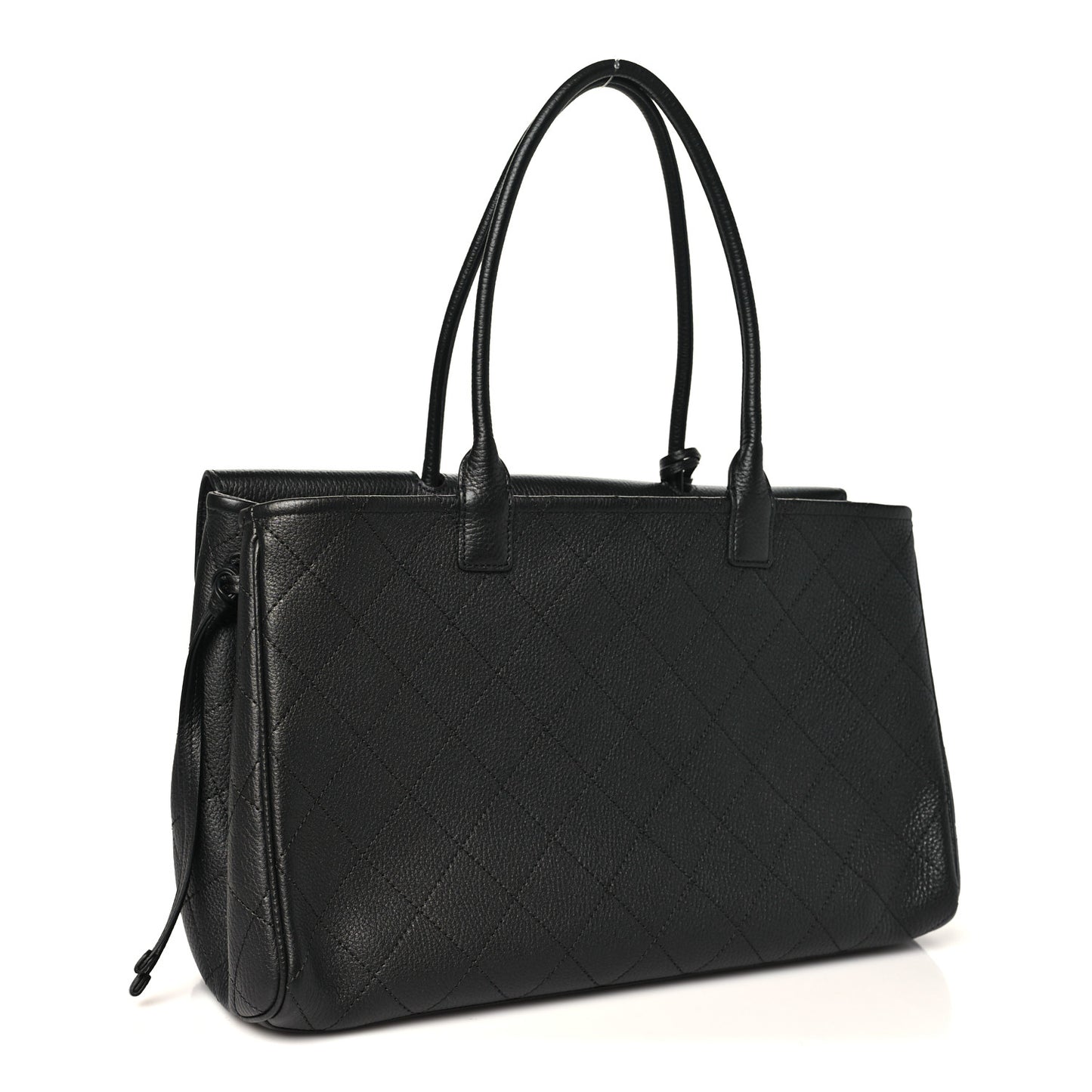 Grained Calfskin Stitched Urban Essentials Large Shopping Bag Black