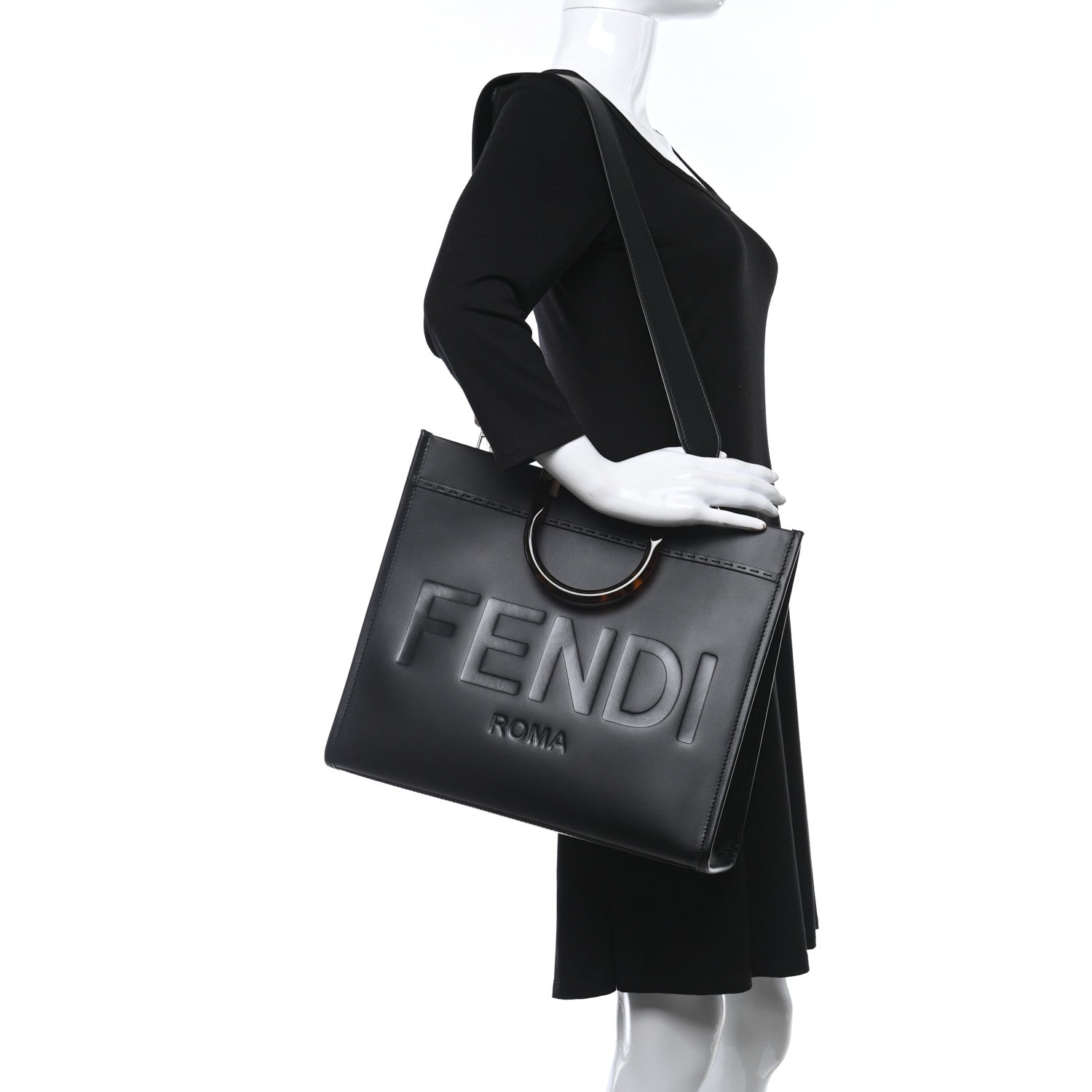 Fendi Vitello King Plexiglass Medium Fendi Sunshine Shopper Tote Black 2 of 12