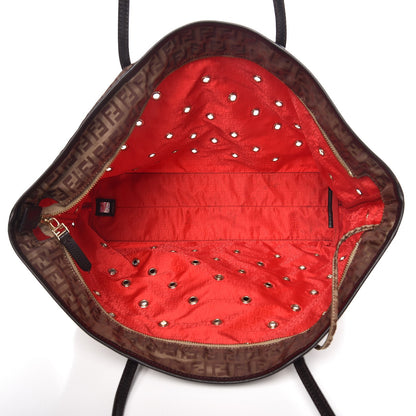 Fendi Nylon Zucchino Grommet Medium Roll Tote Mogano Panna Red Moro 5 of 8