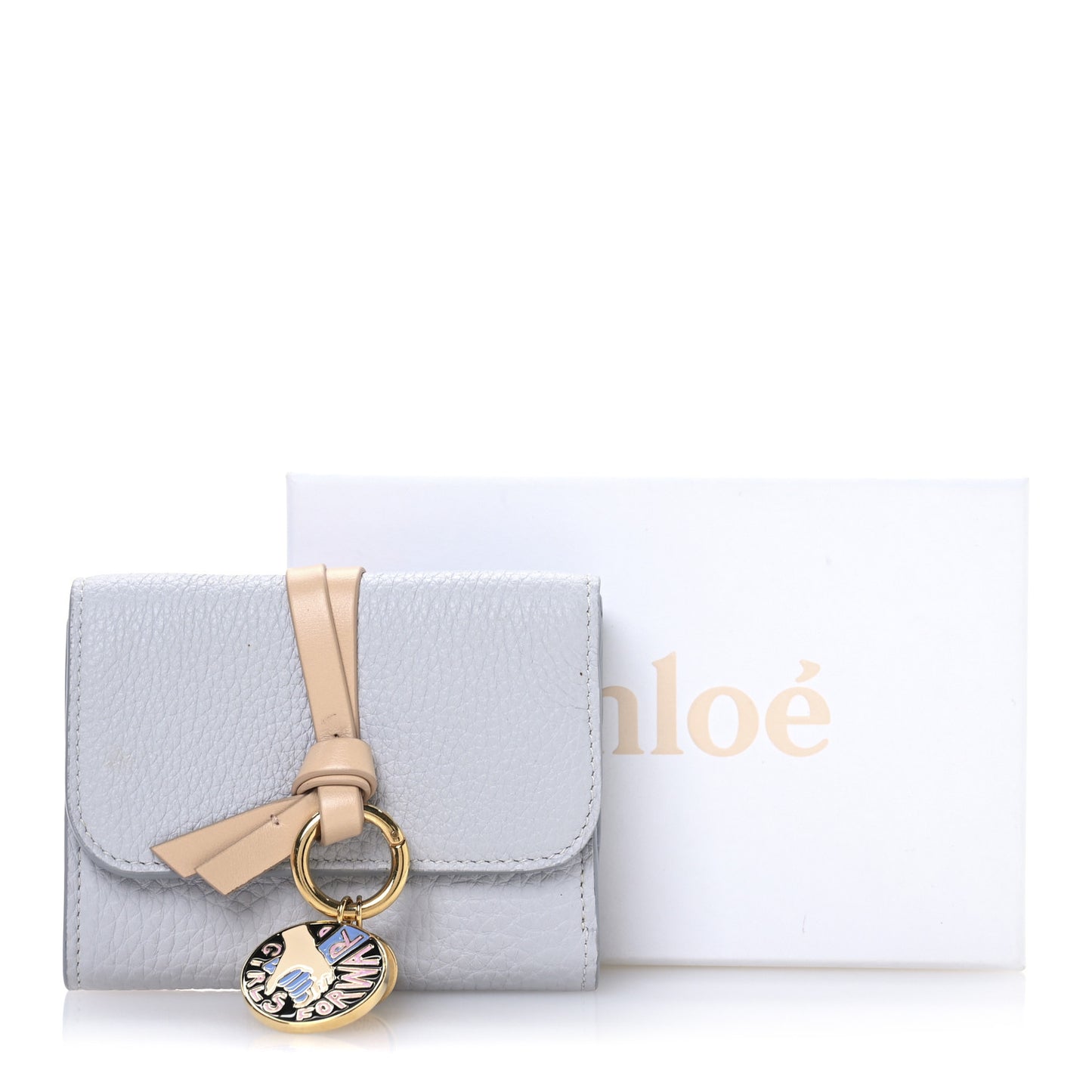 Grained Calfskin Alphabet Mini Trifold Wallet Light Cloud