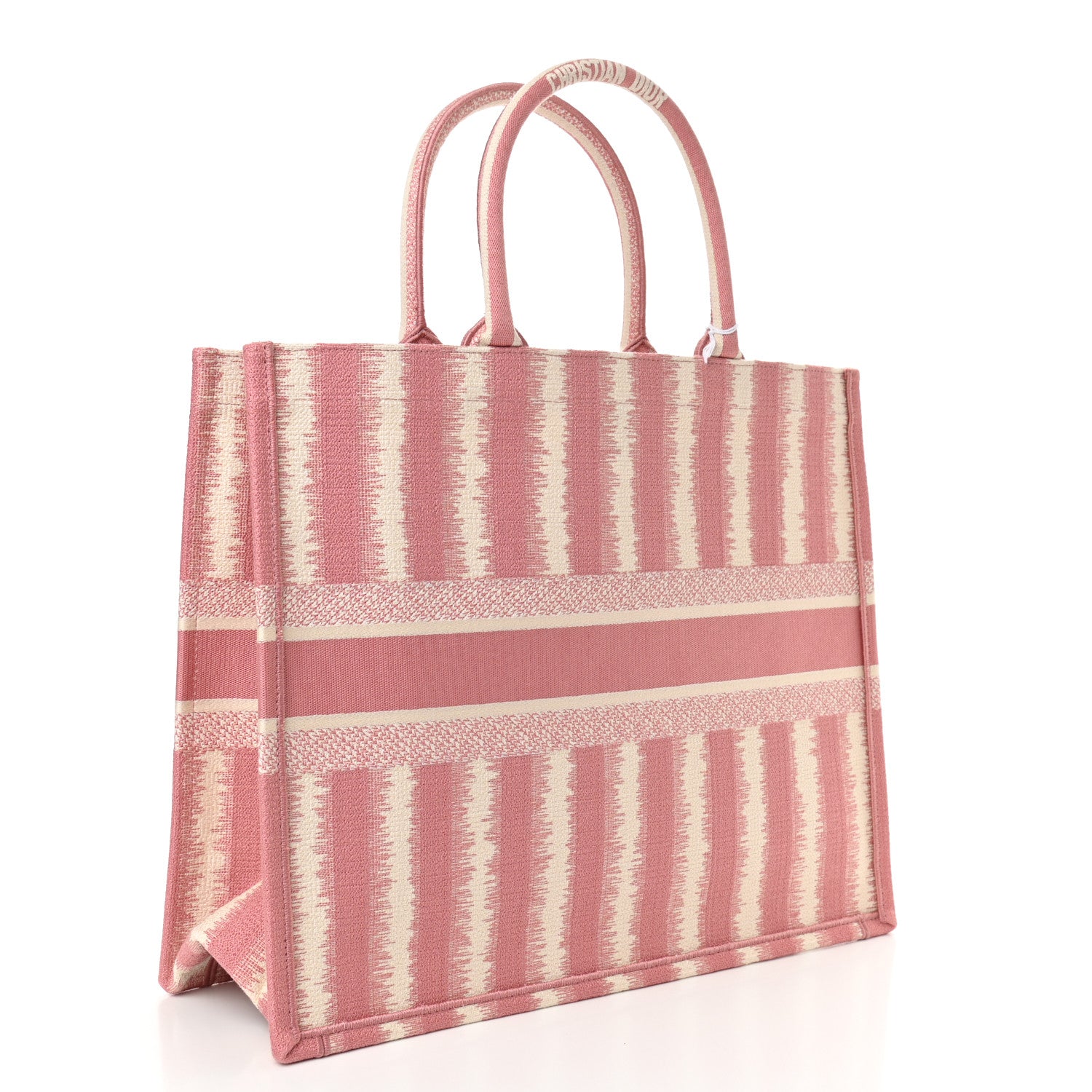Christian Dior Canvas Embroidered Large Striped Book Tote Pink 3 of 11