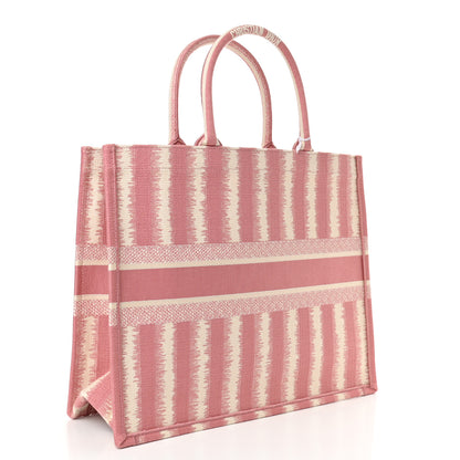 Christian Dior Canvas Embroidered Large Striped Book Tote Pink 3 of 11