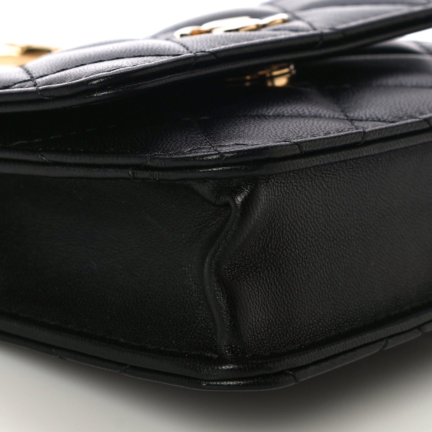 Lambskin Quilted CC Hook Card Holder Black