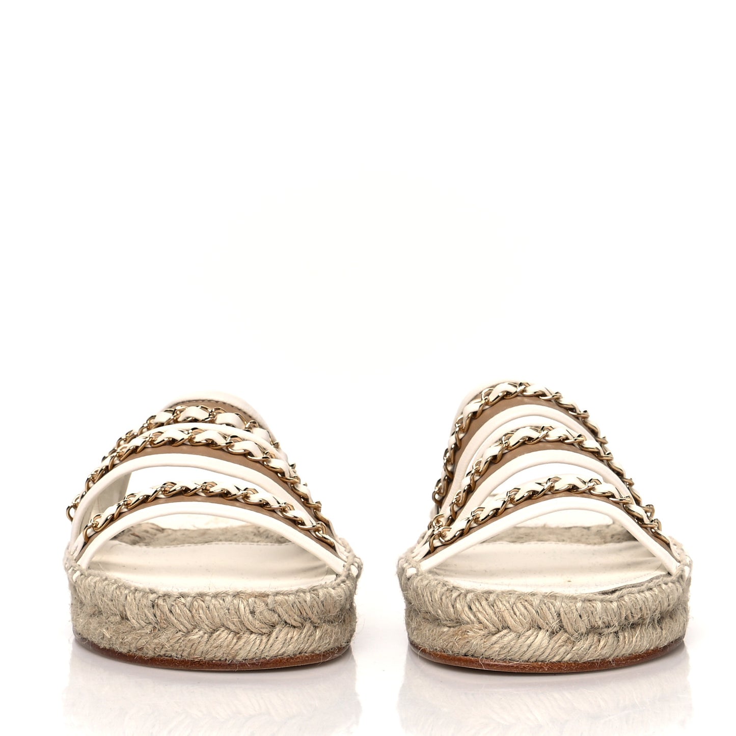 Lambskin Chain Espadrille Slip On Sandals 41 White