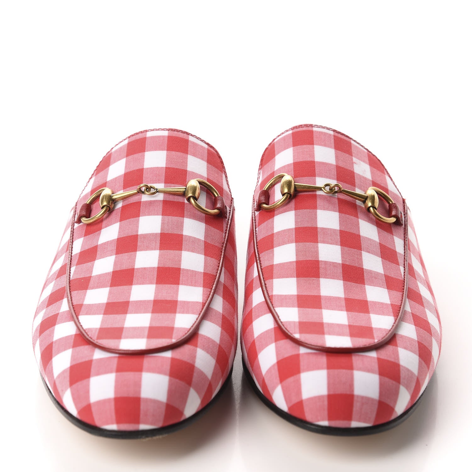 Gucci Cotton Gingham Womens Princetown Slippers 39 White Red 2 of 13