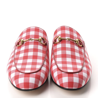 Gucci Cotton Gingham Womens Princetown Slippers 39 White Red 2 of 13