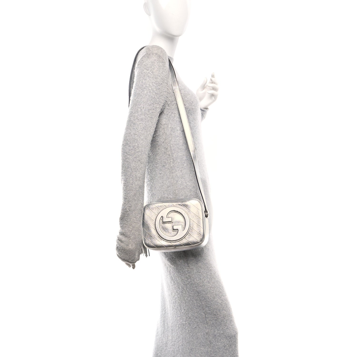 Gucci Metallic Sakai Be Green Calfskin Diagonal Stitched Small Blondie Shoulder Bag Silver 2 of 11