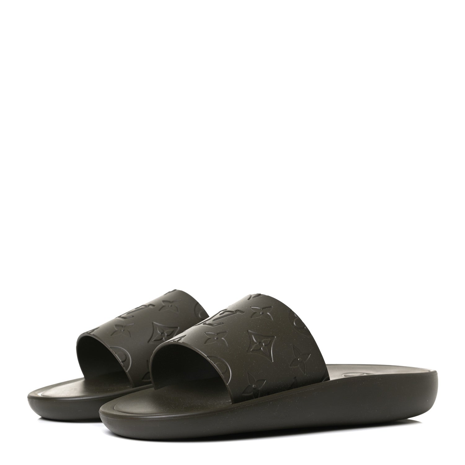 Louis Vuitton Matte Rubber Monogram Embossed Sunbath Slide Sandals 38 Khaki 3 of 11
