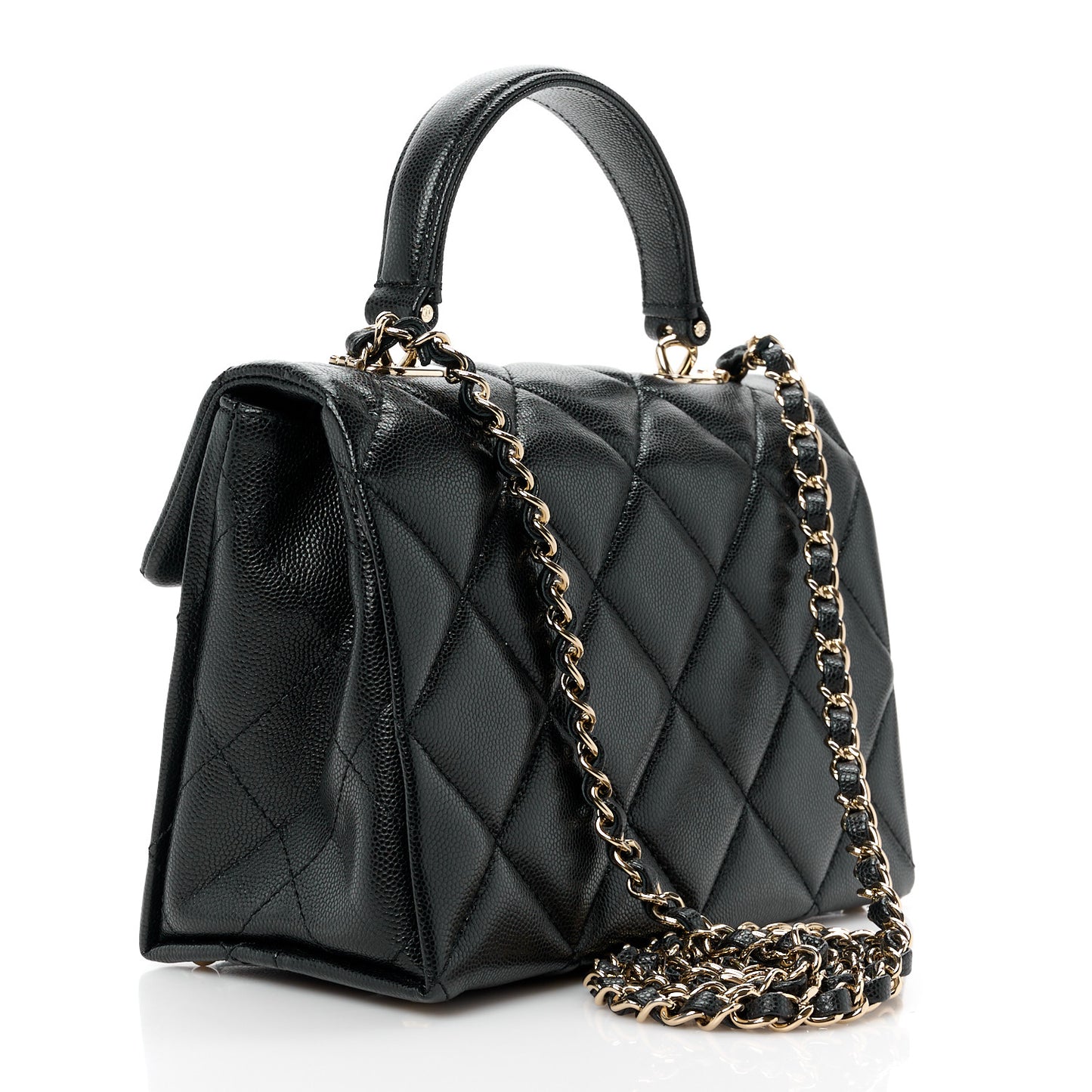 Caviar Quilted Mini Retro Twist Top Handle Flap Black