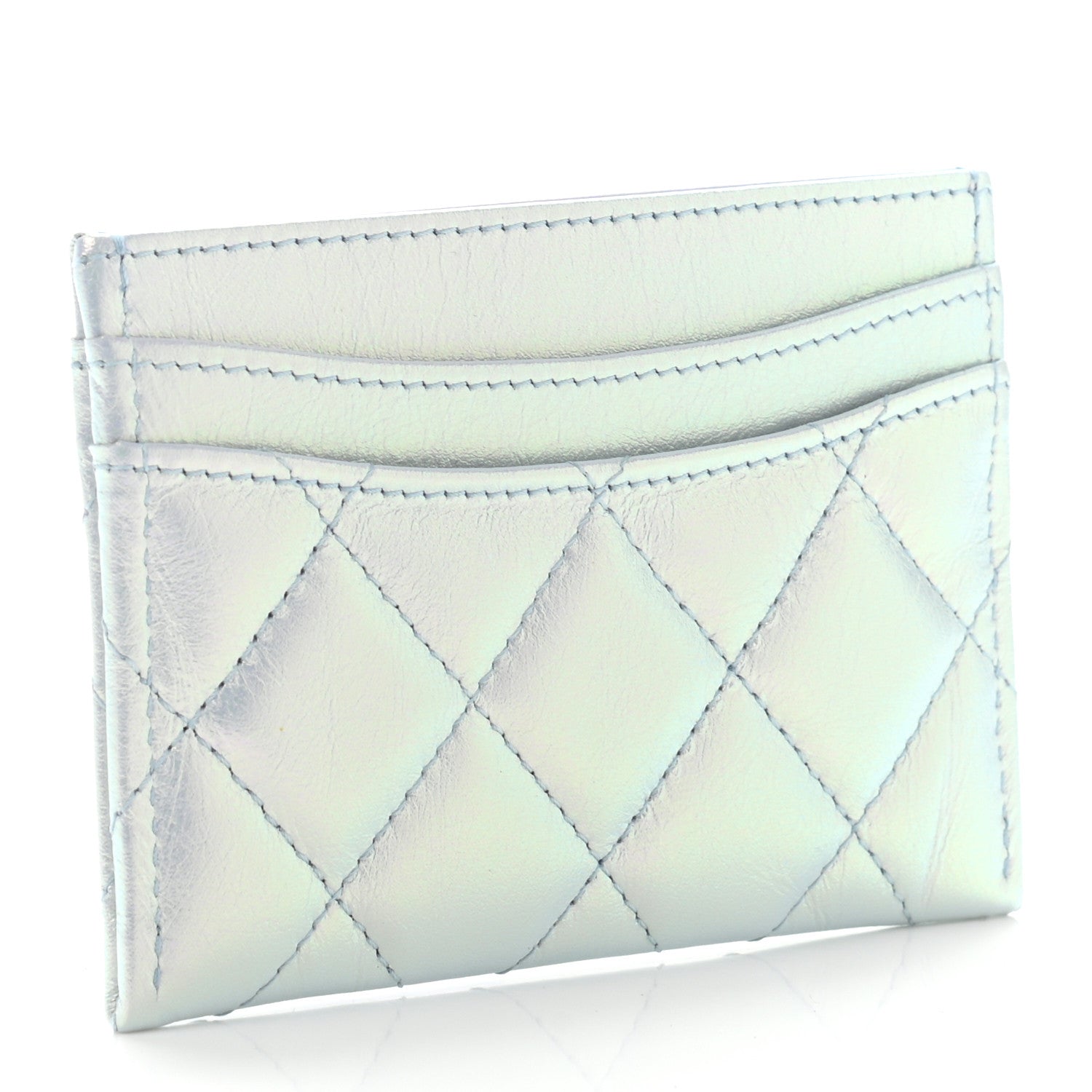Chanel Iridescent Calfskin Quilted Card Holder Light Blue 3 of 8