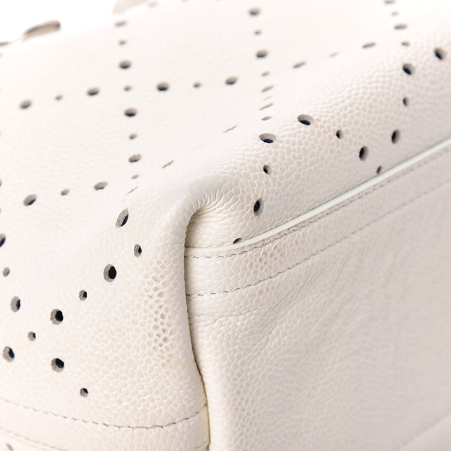 Caviar Perforated Drawstring CC Bag White