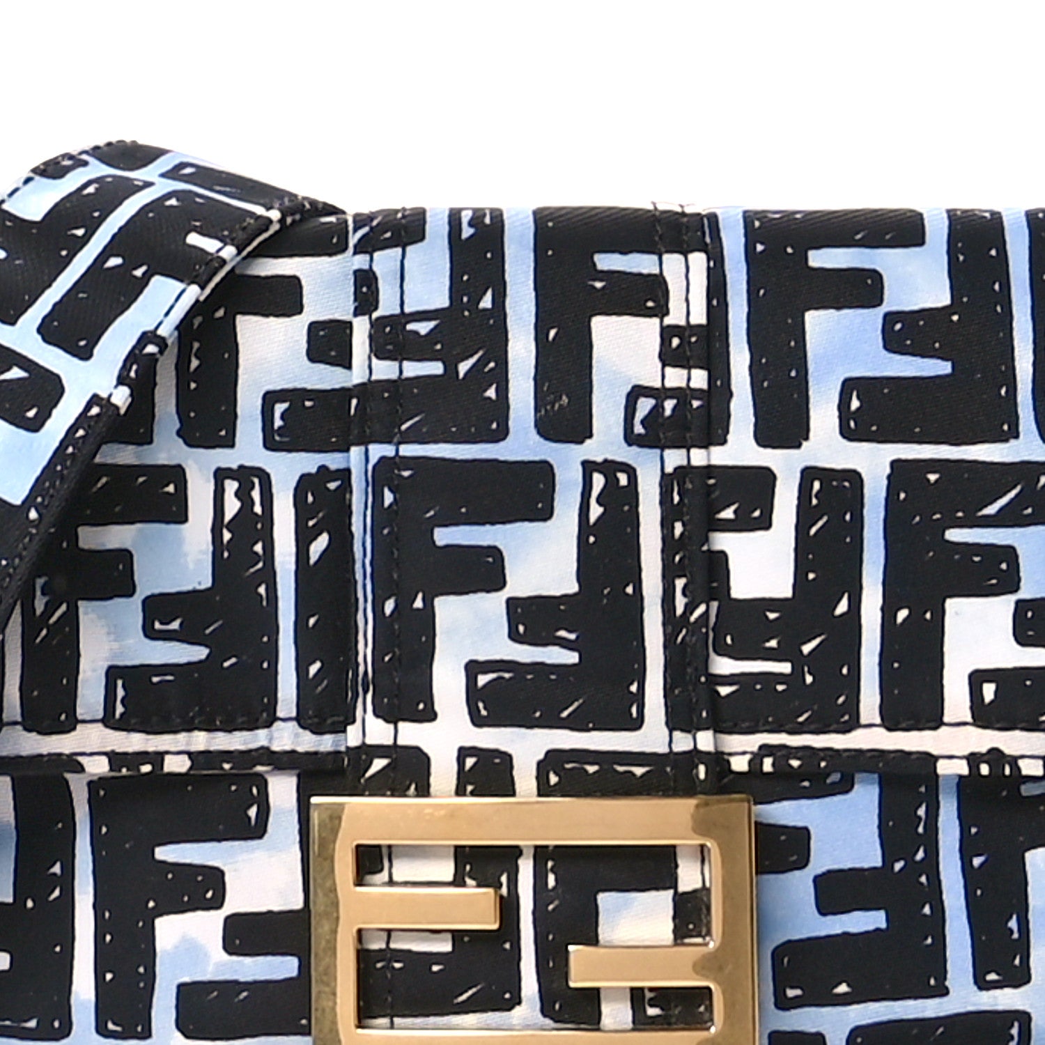 Fendi X JOSHUA VIDES Nylon FF Cloudy Mini Belt Baguette Bag White Celeste Black 8 of 11