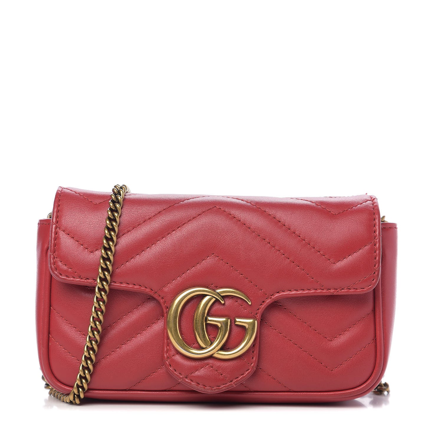 Calfskin Matelasse Super Mini GG Marmont Shoulder Bag Hibiscus Red