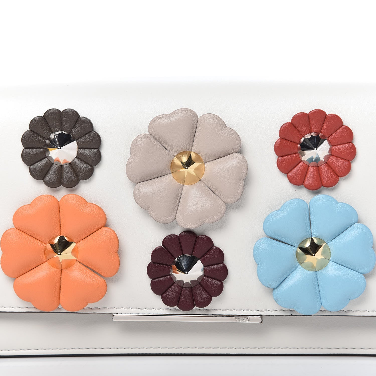 Fendi Vitello Century Lucido Nappa Flowerland Studded Tube Wallet On Chain White Ice Multicolor 10 of 11