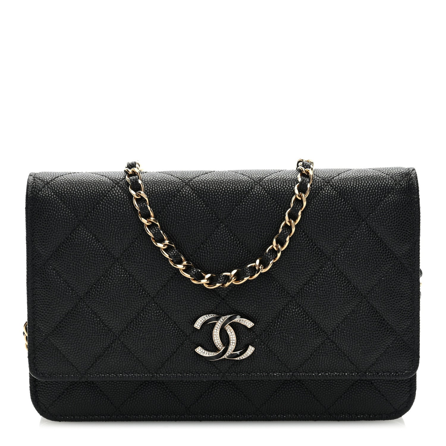 Chanel Caviar Quilted Crystal Enamel CC Wallet On Chain WOC Black 1 of 9