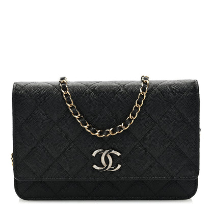 Chanel Caviar Quilted Crystal Enamel CC Wallet On Chain WOC Black 1 of 9