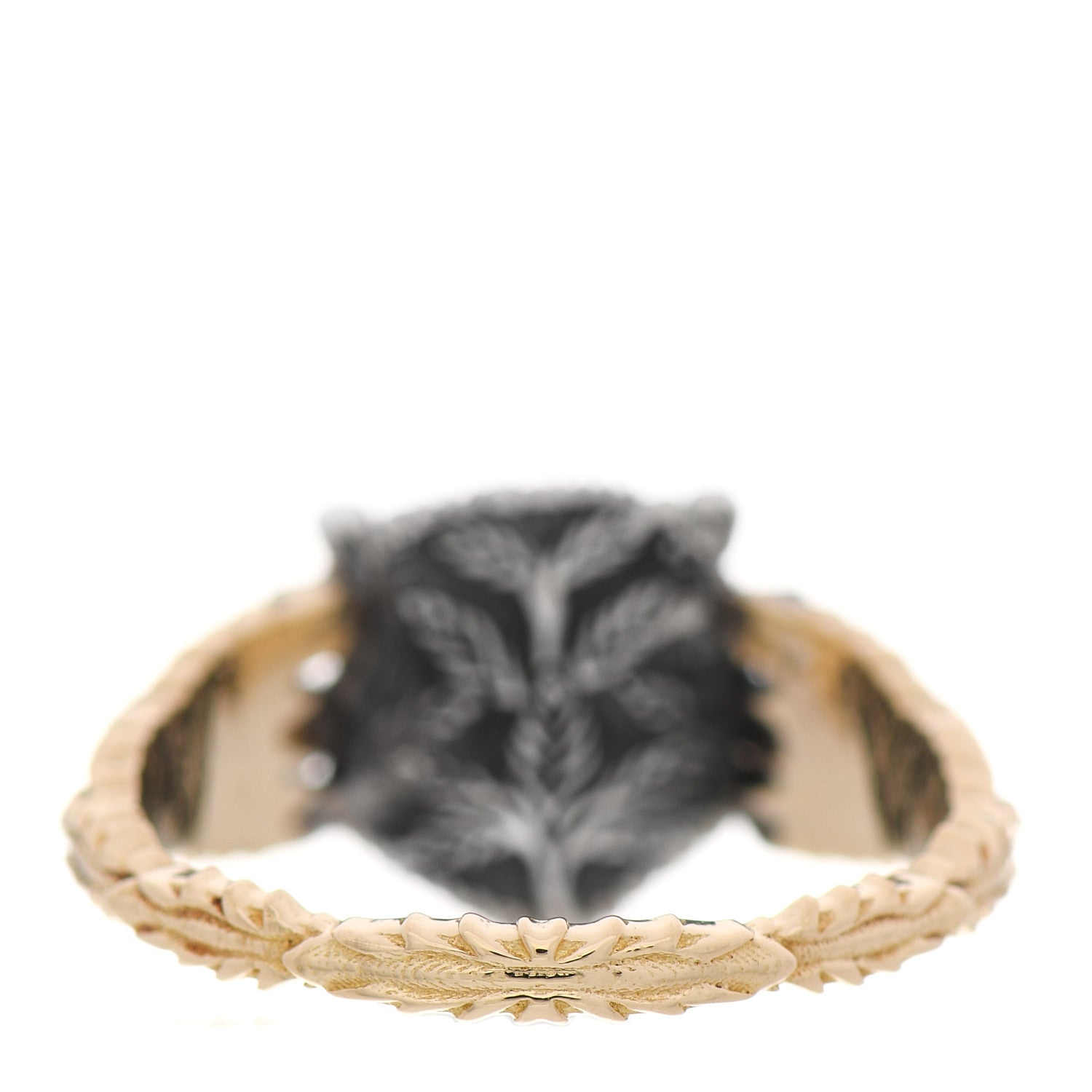 Gucci 18K Yellow Gold Sterling Silver Diamond Pearl Le Marche Des Merveilles Feline Ring 54 6.75 3 of 6