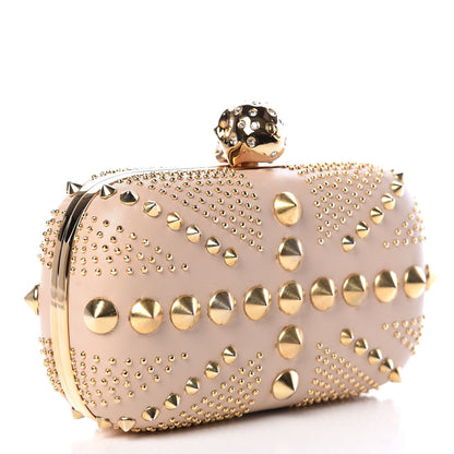 Alexander McQueen Calfskin Studded Britannia Skull Box Clutch Taupe 3 of 11