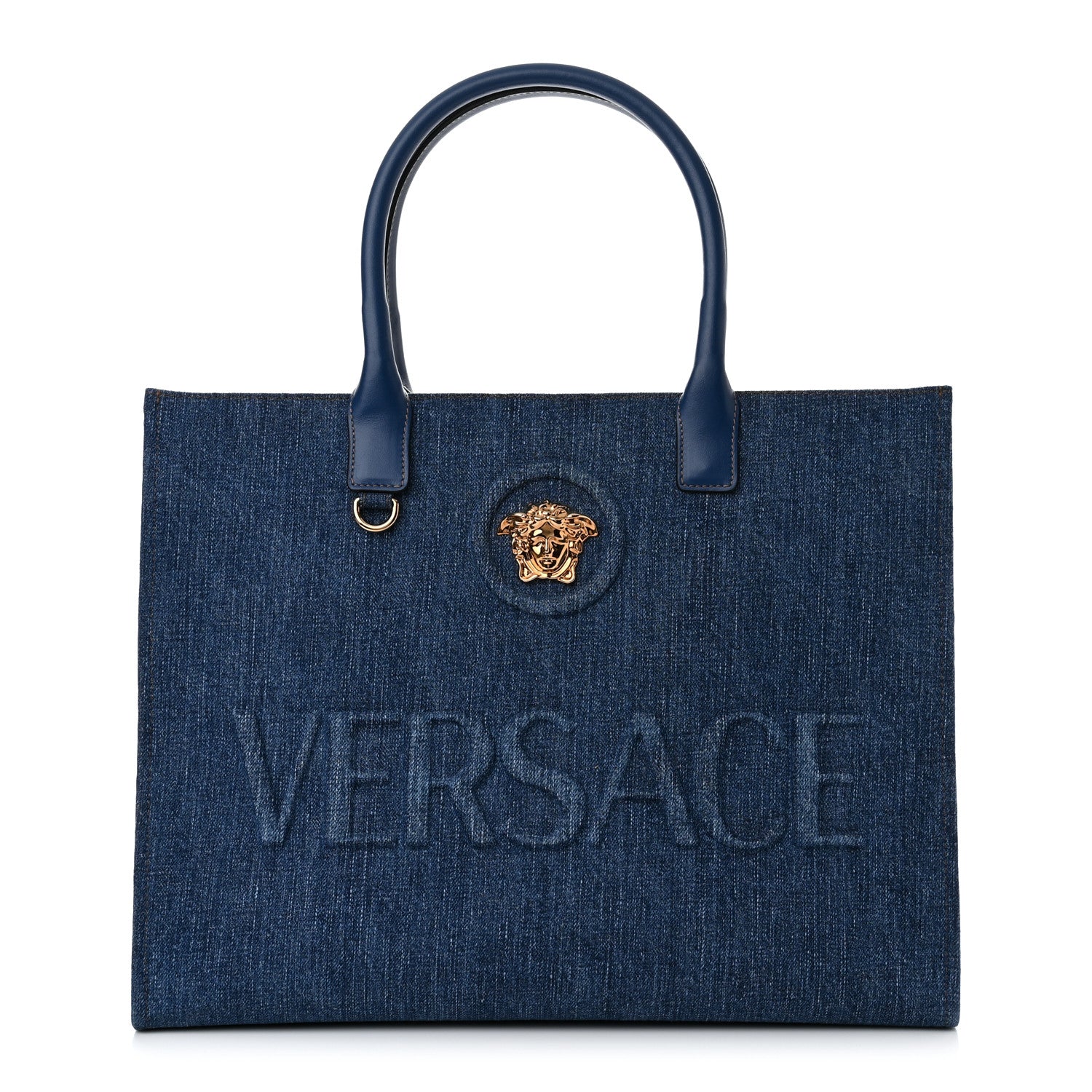 Versace Denim Calfskin La Medusa Tote Bag Blue 1 of 10
